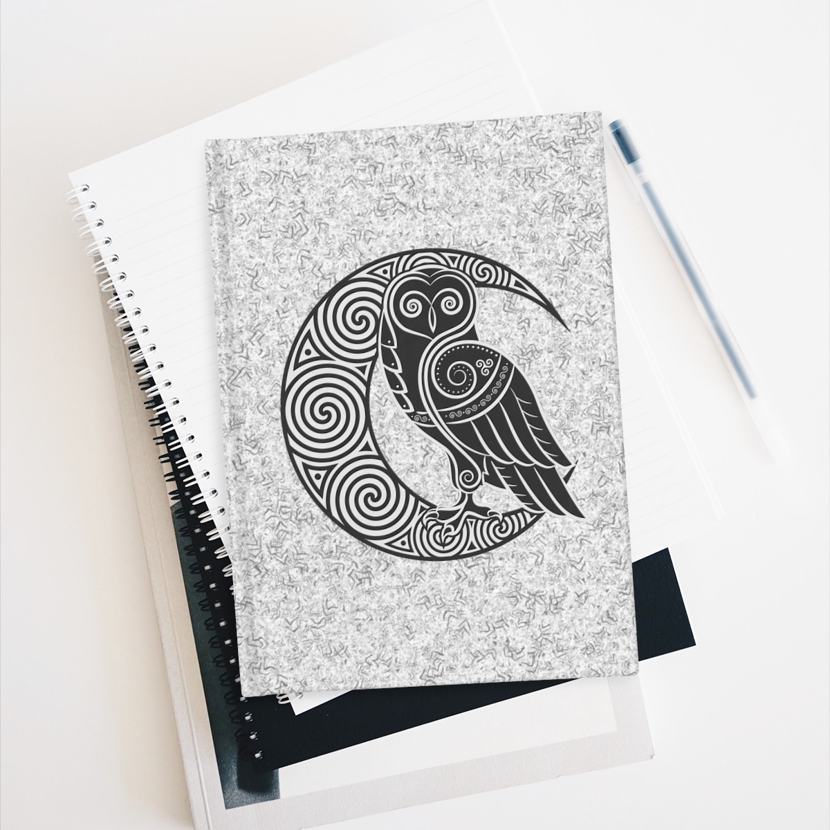 Gray Celtic Owl Moon Ruled Line Hardcover Journal