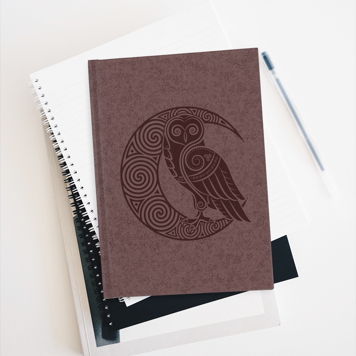 Maroon Celtic Owl Moon Ruled Line Hardcover Journal