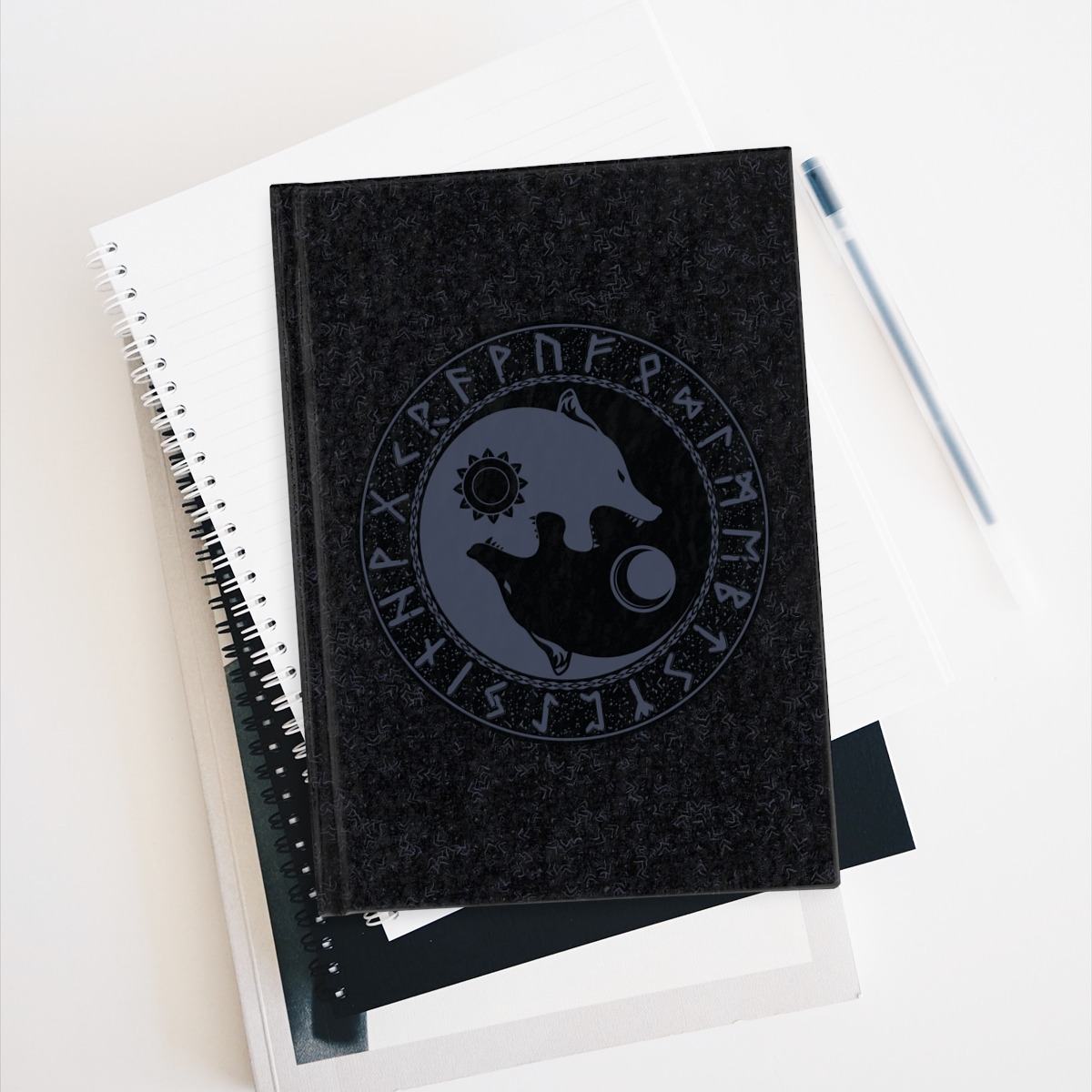 Navy Blue Runic Wolves Yin-yang Journal – Ruled Line