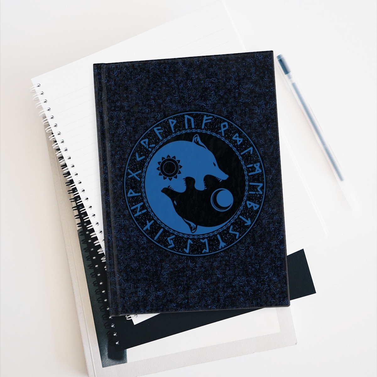 Royal Blue Runic Wolves Yin-Yang Journal