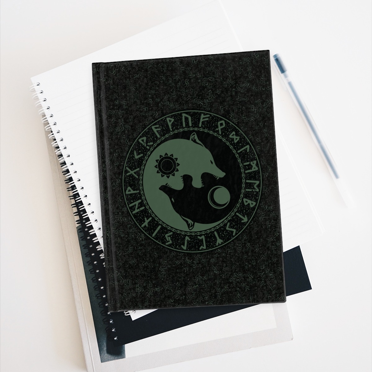 Forest Green Runic Wolves Yin-Yang Journal