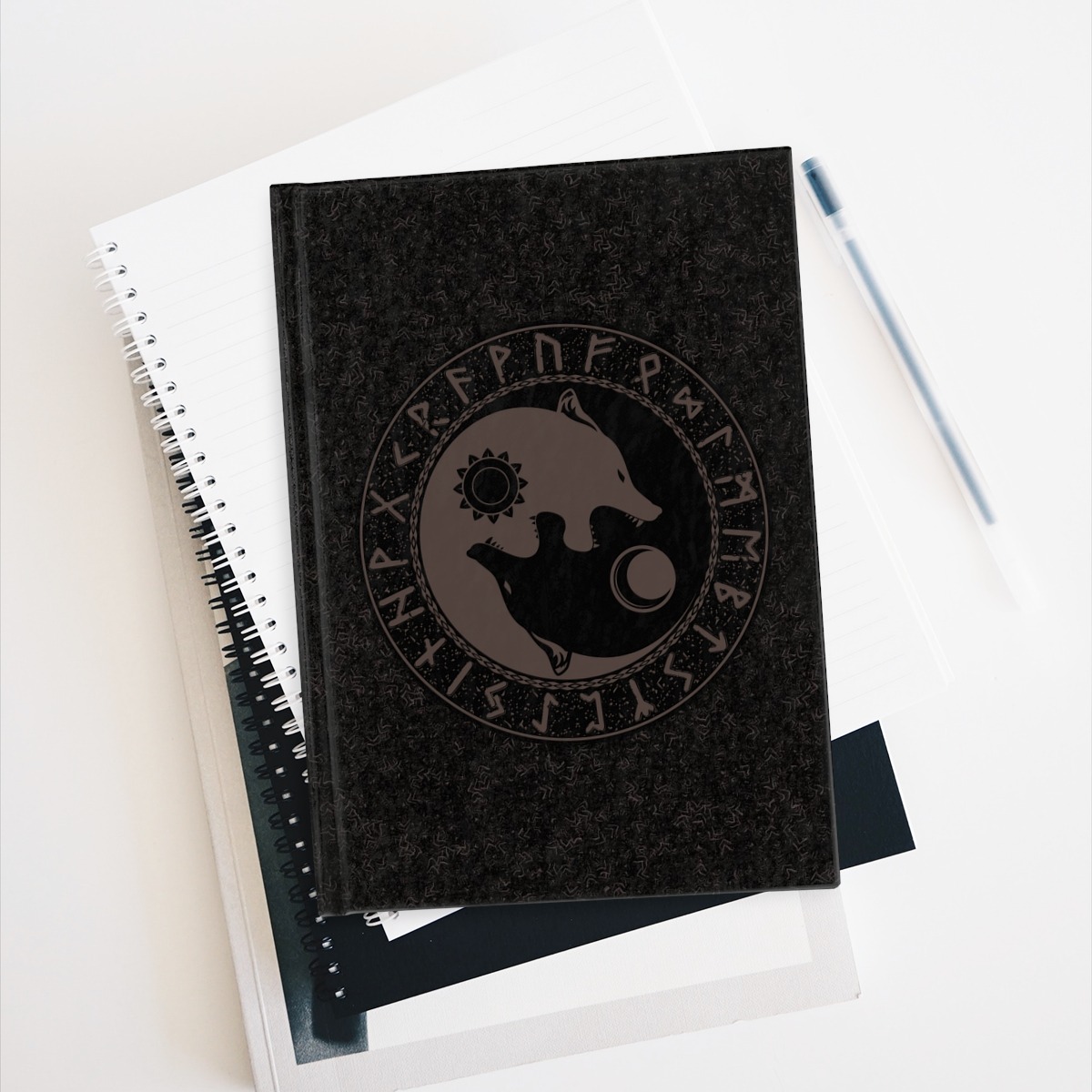 Brown Runic Wolves Yin-yang Journal – Ruled Line