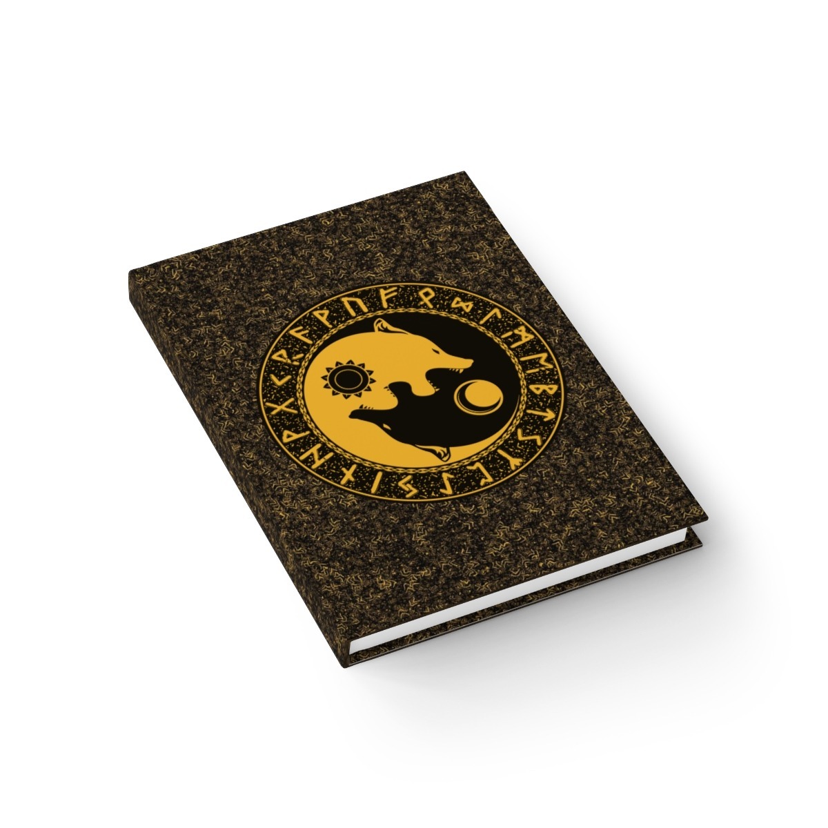 Yellow Runic Wolves Yin-yang Journal – Ruled Line