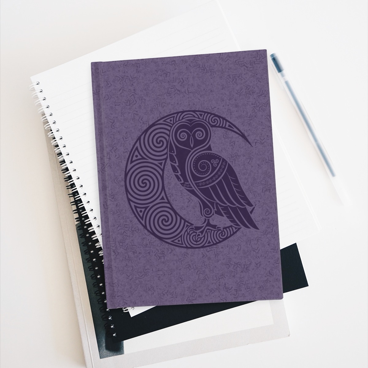 Purple Celtic Owl Moon Ruled Line Hardcover Journal