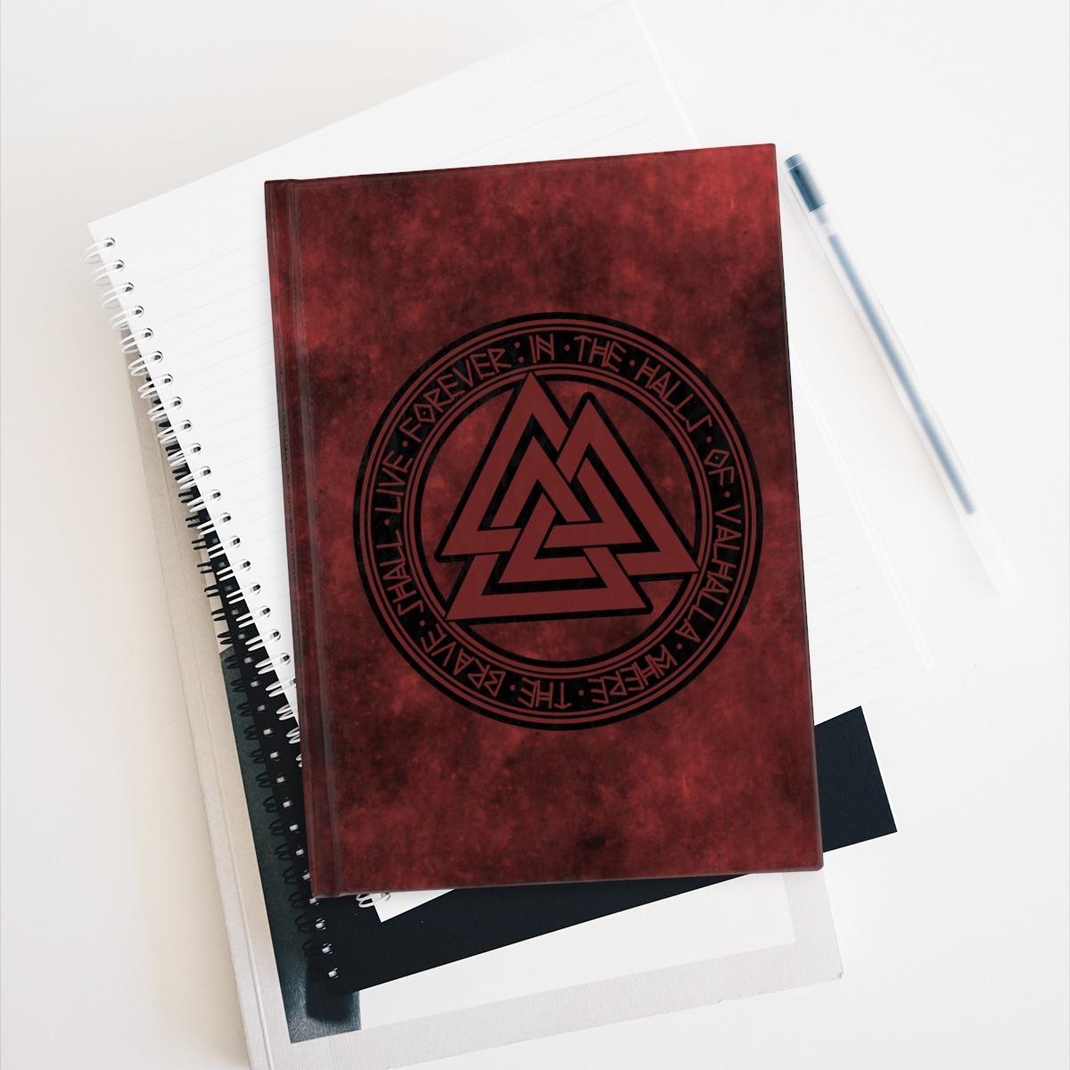 Red Valknut Ruled Line Hardcover Journal