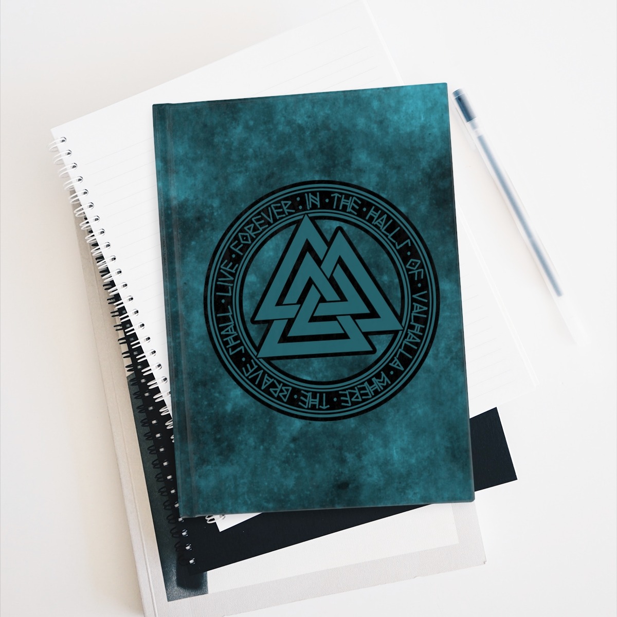 Aqua Valknut Ruled Line Hardcover Journal