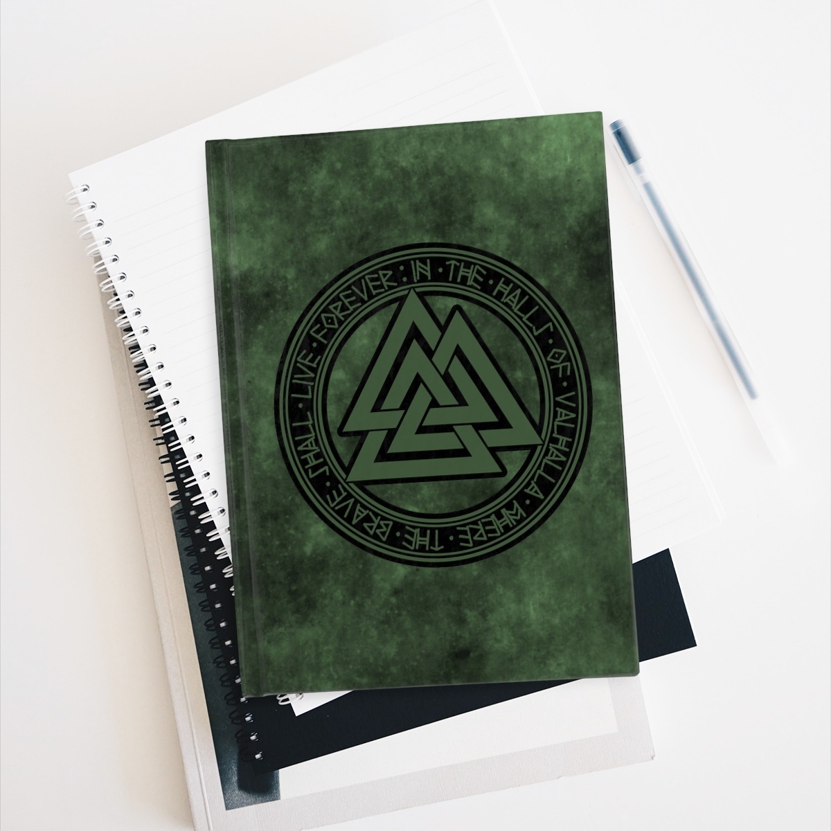 Green Valknut Ruled Line Hardcover Journal