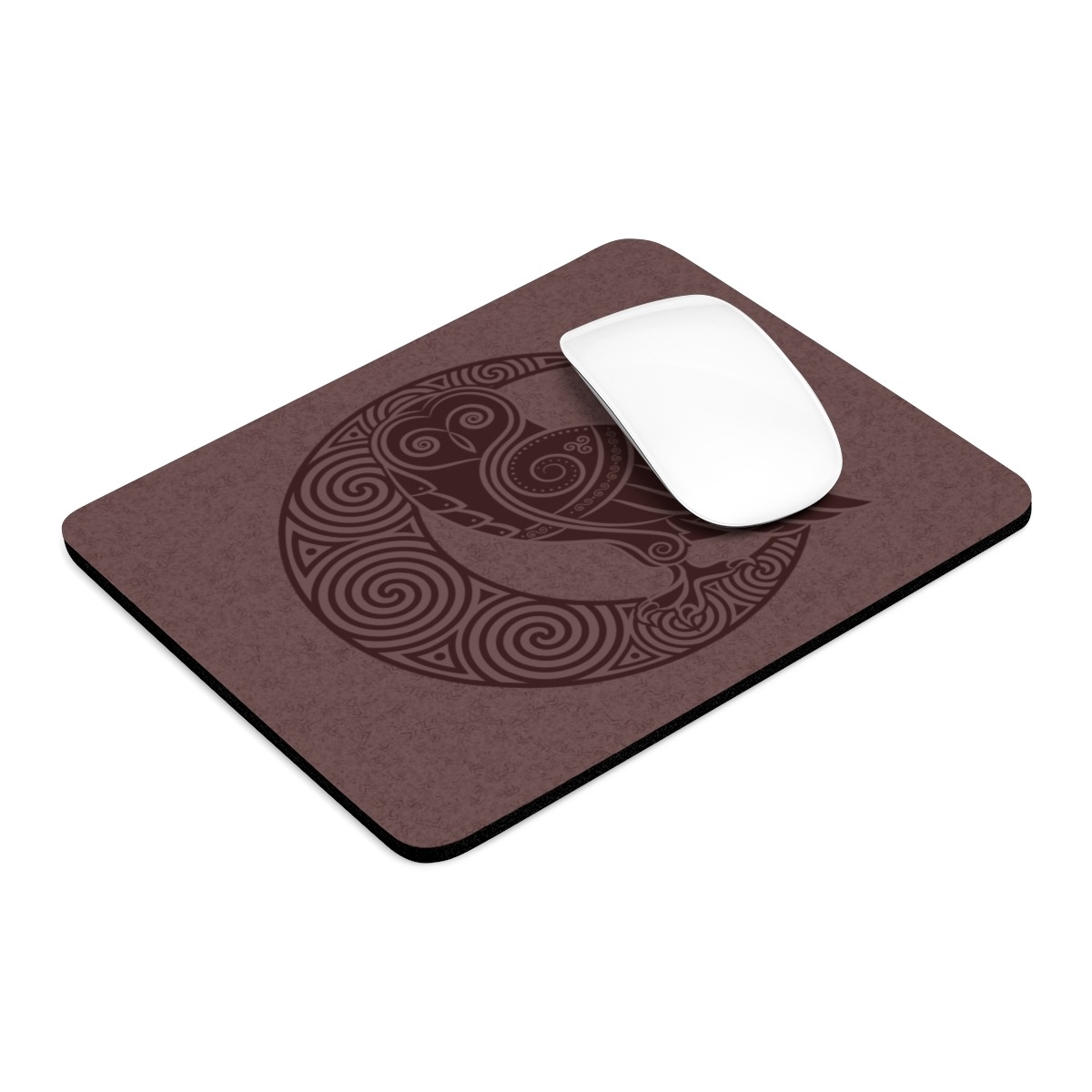 Maroon Owl Crescent Moon Mouse Pad