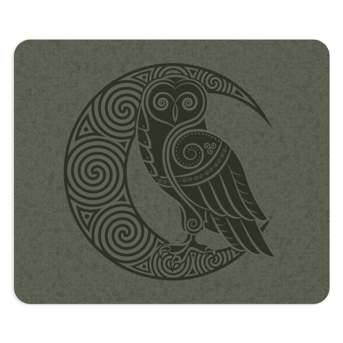 Green Owl Crescent Moon Mouse Pad