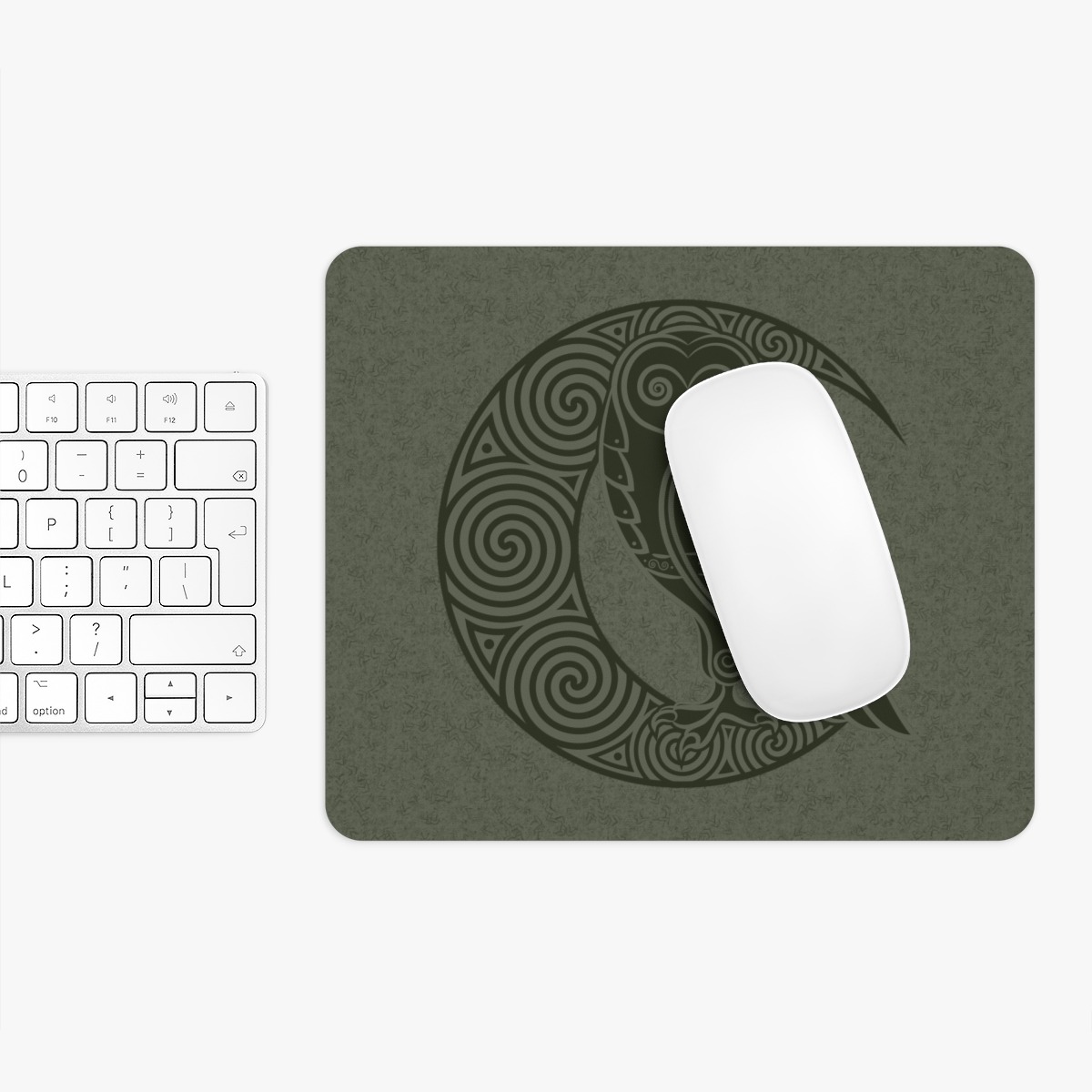 Green Owl Crescent Moon Mouse Pad
