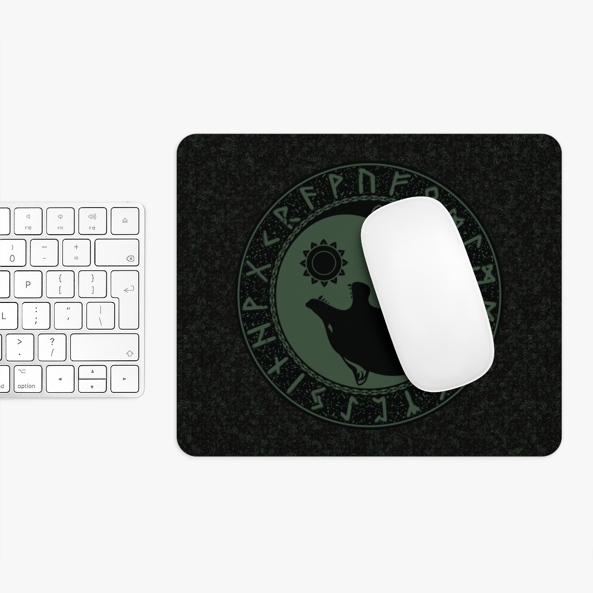 Forest Green Runic Wolves Yin-yang Mouse Pad