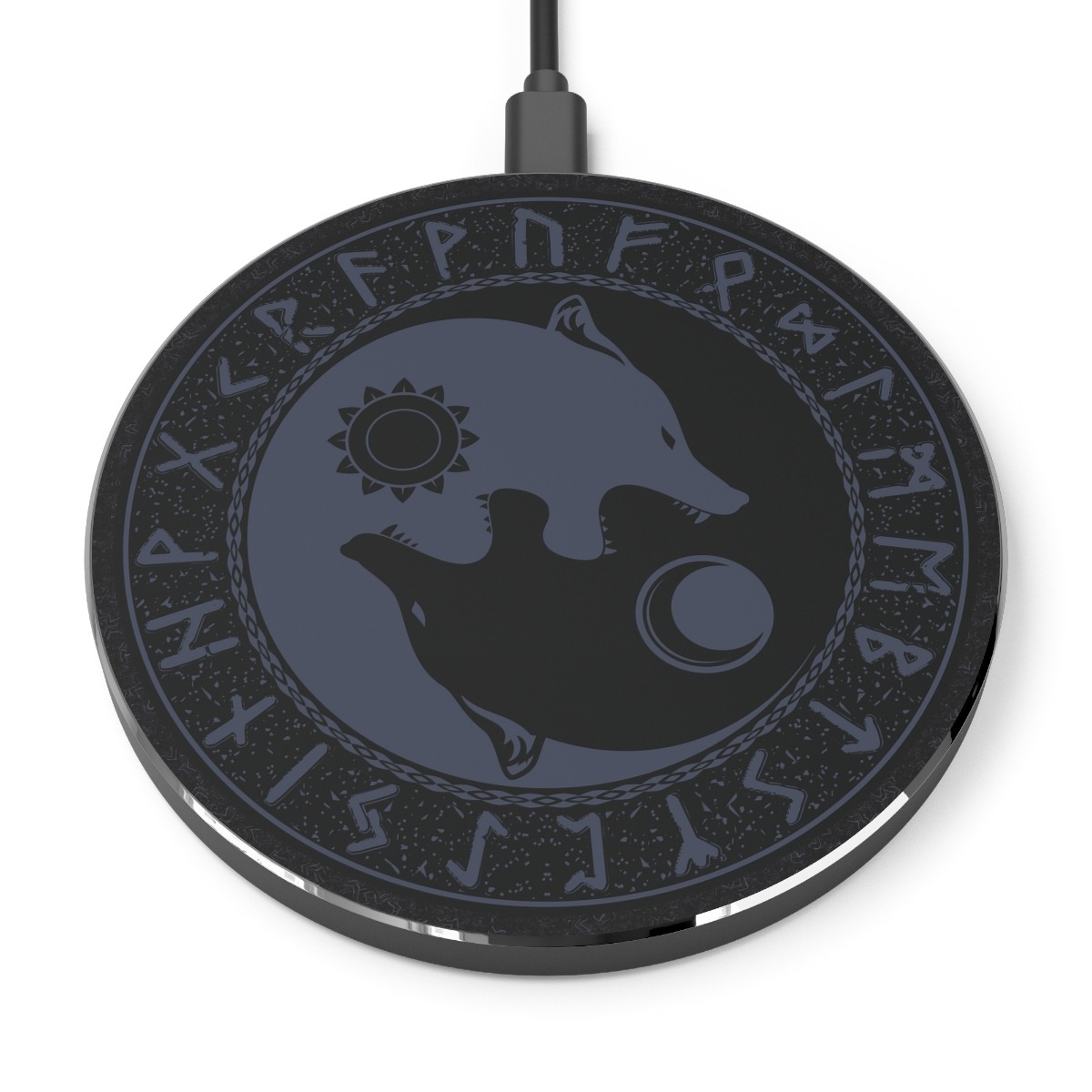 Navy Blue Runic Wolves Yin-Yang Wireless Charger