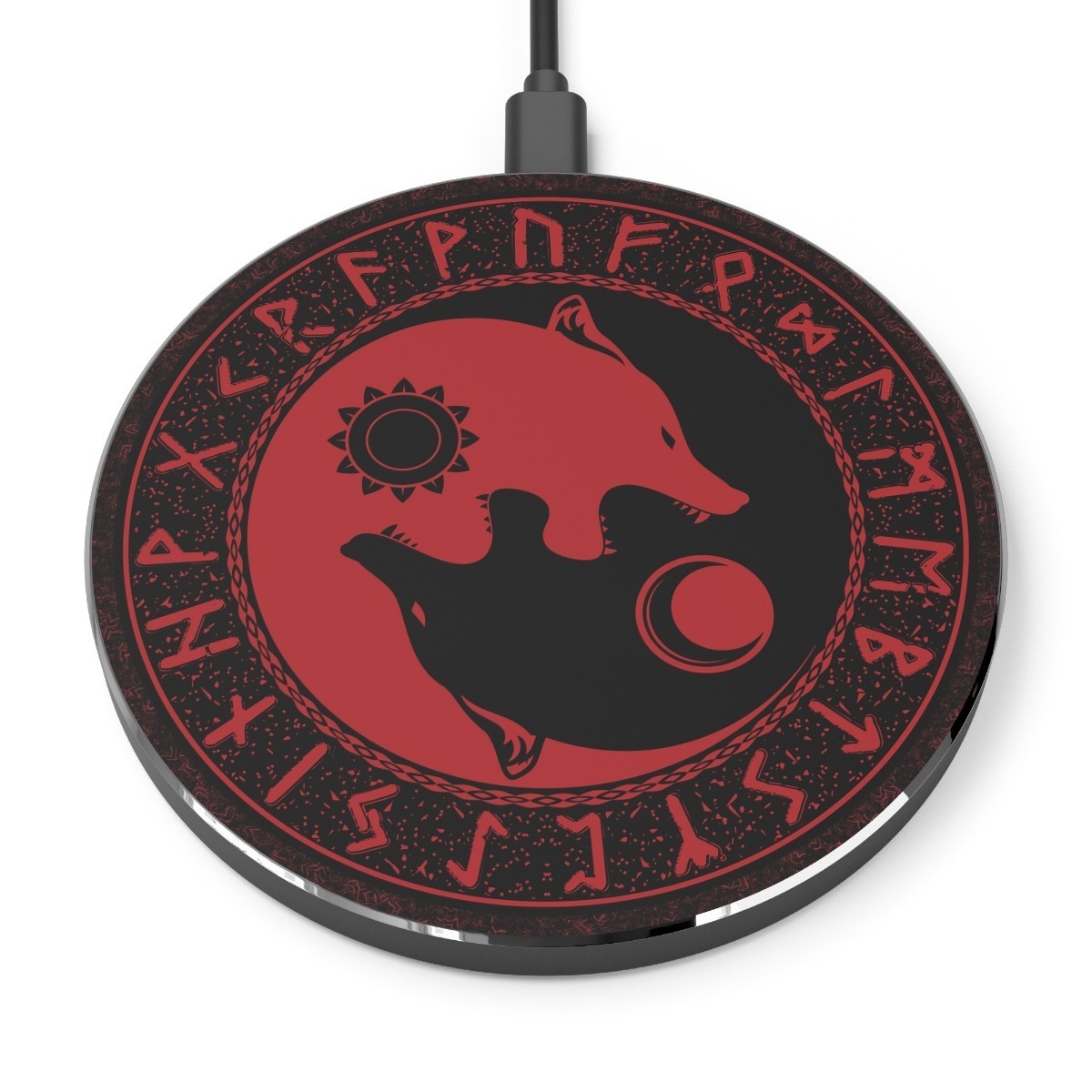 Red Runic Wolves Yin-Yang Wireless Charger