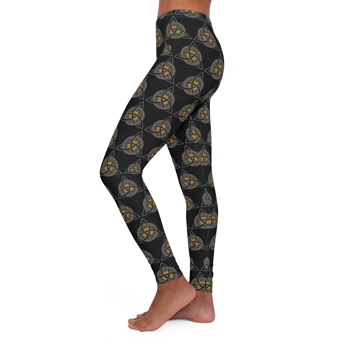Gray & Gold Triquetra Vegvisir Pattern Women’s Spandex Leggings