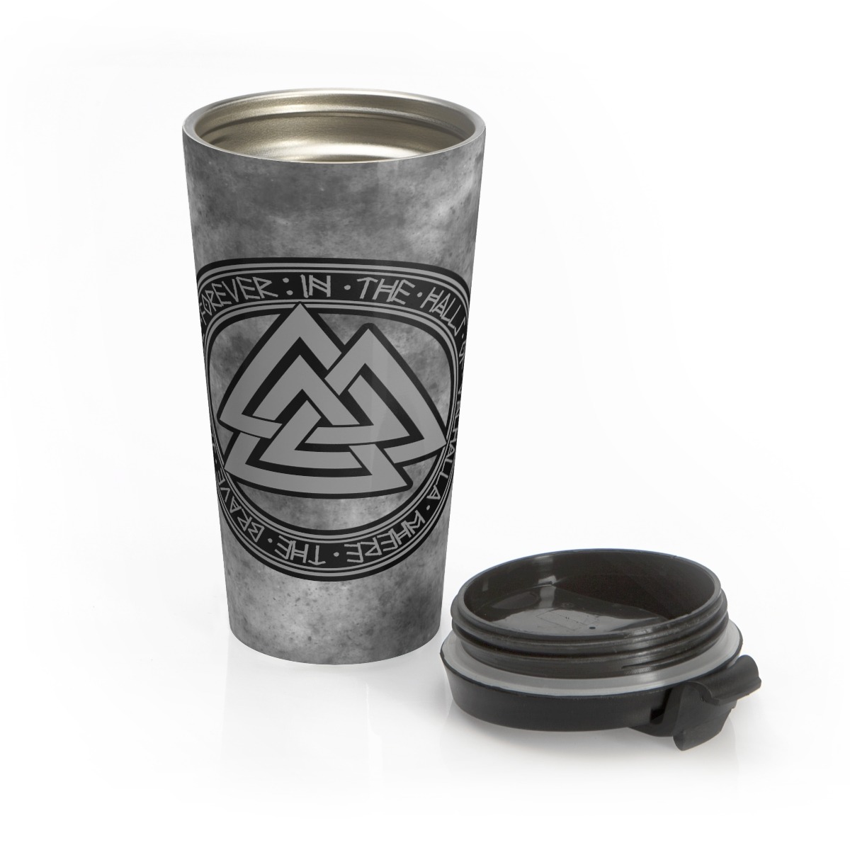 Gray Valhalla Valknut Steel Travel Mug