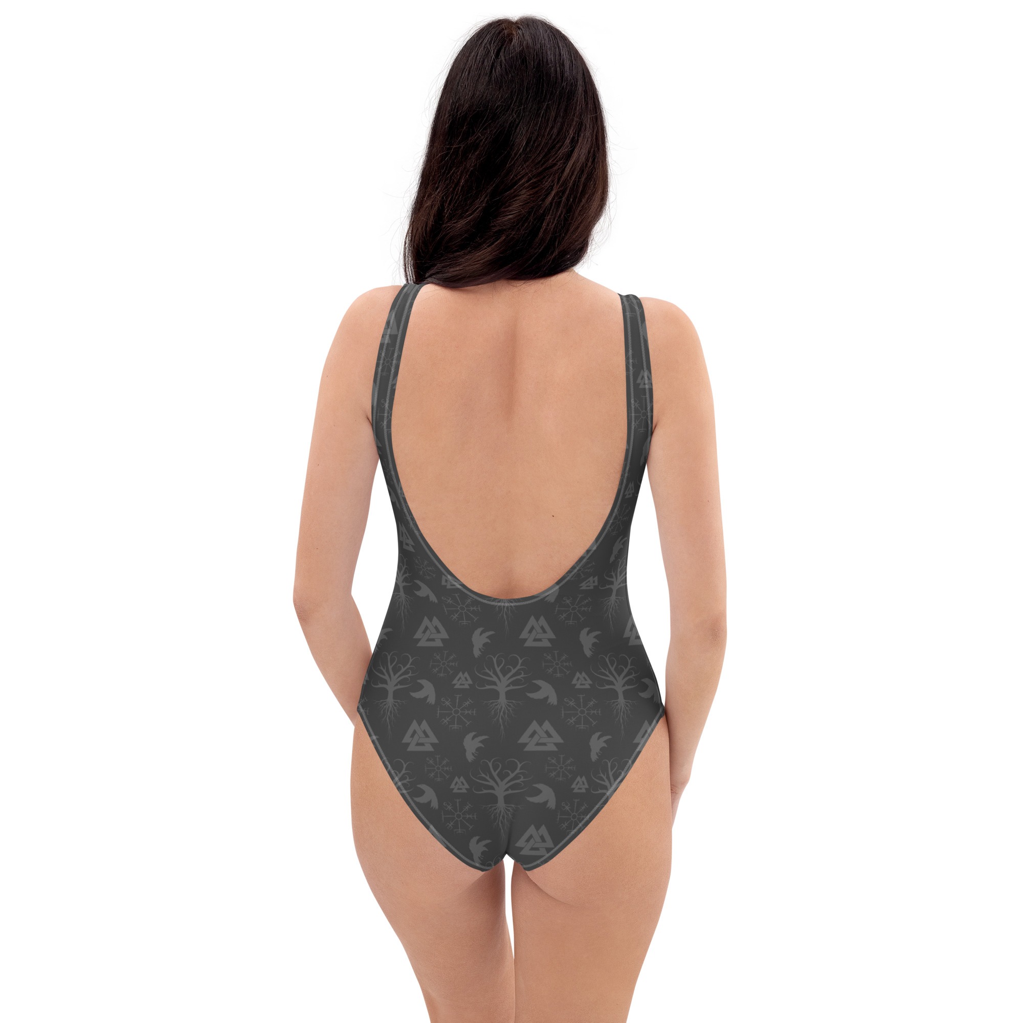 Gray Norse Symbols One-Piece Swimsuit