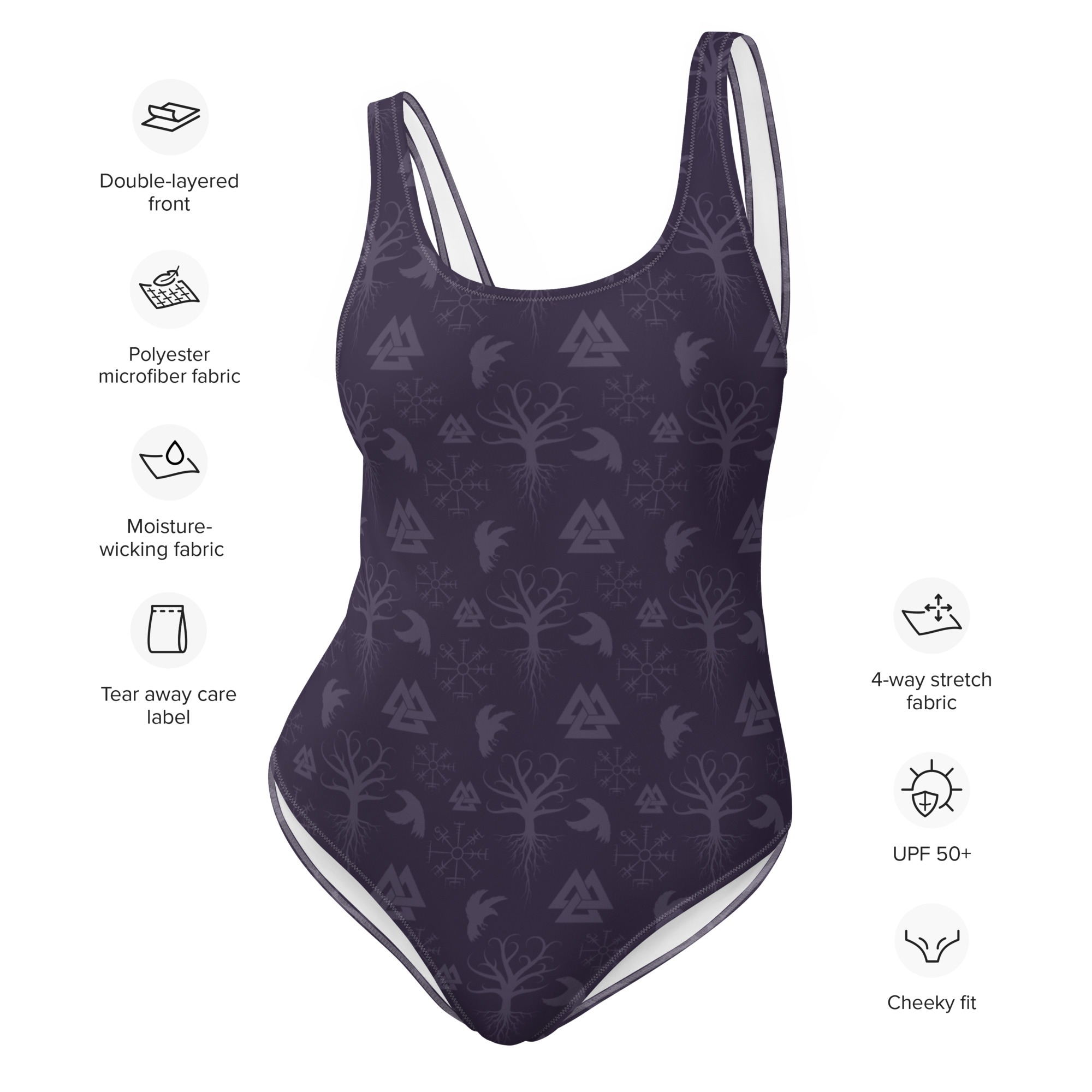 Purple Norse Symbols One-Piece Swimsuit