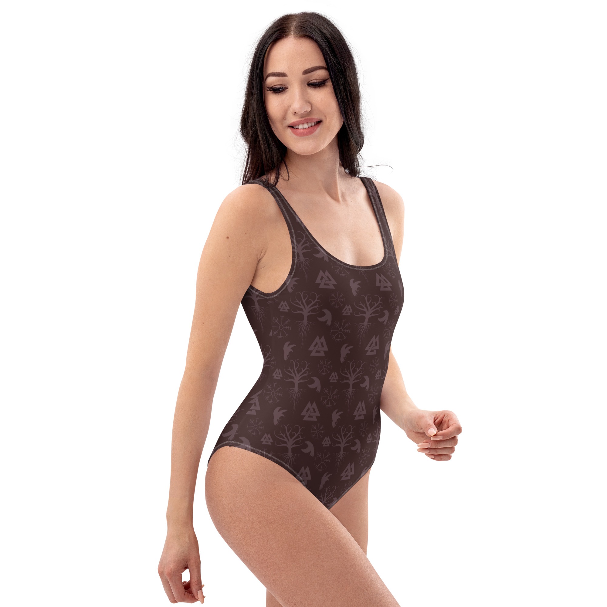 Maroon Norse Symbols One-Piece Swimsuit