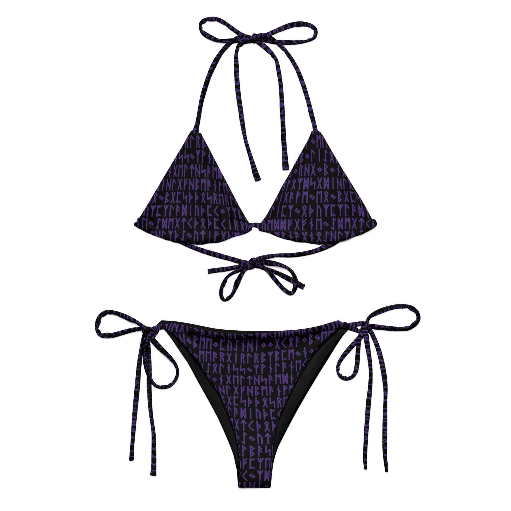 Black & Purple Elder Futhark Runes String Bikini
