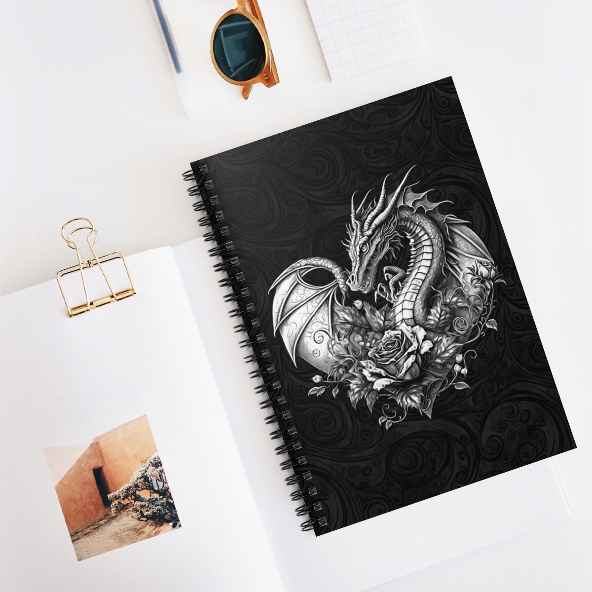 Gray Heart Shaped Dragon Spiral Notebook