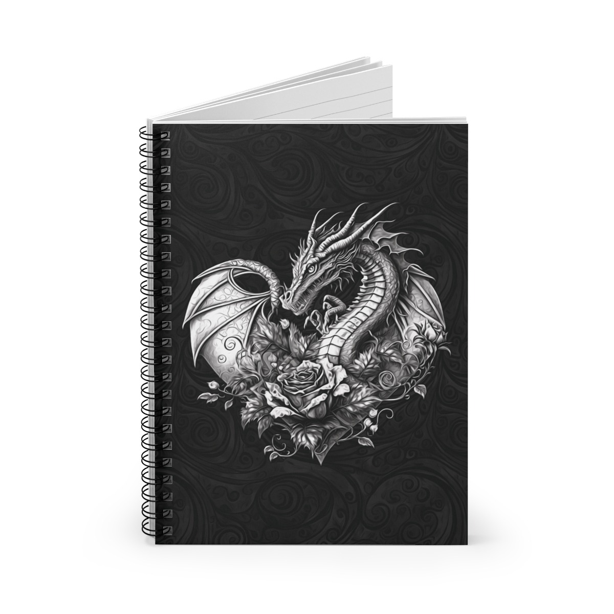 Gray Heart Shaped Dragon Spiral Notebook