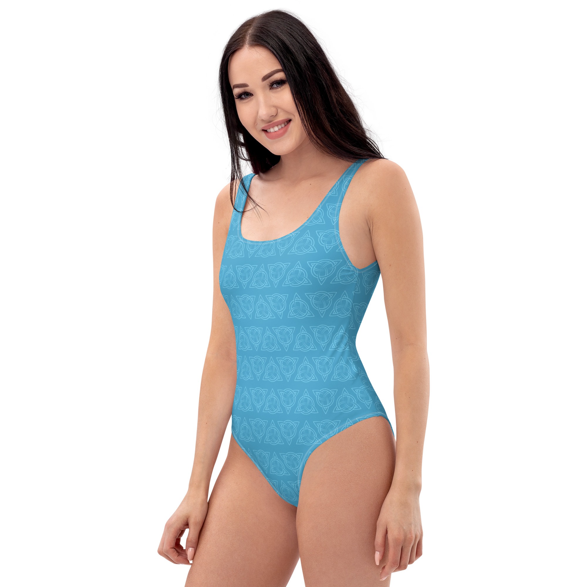 Blue Celtic Triquetra One-Piece Swimsuit
