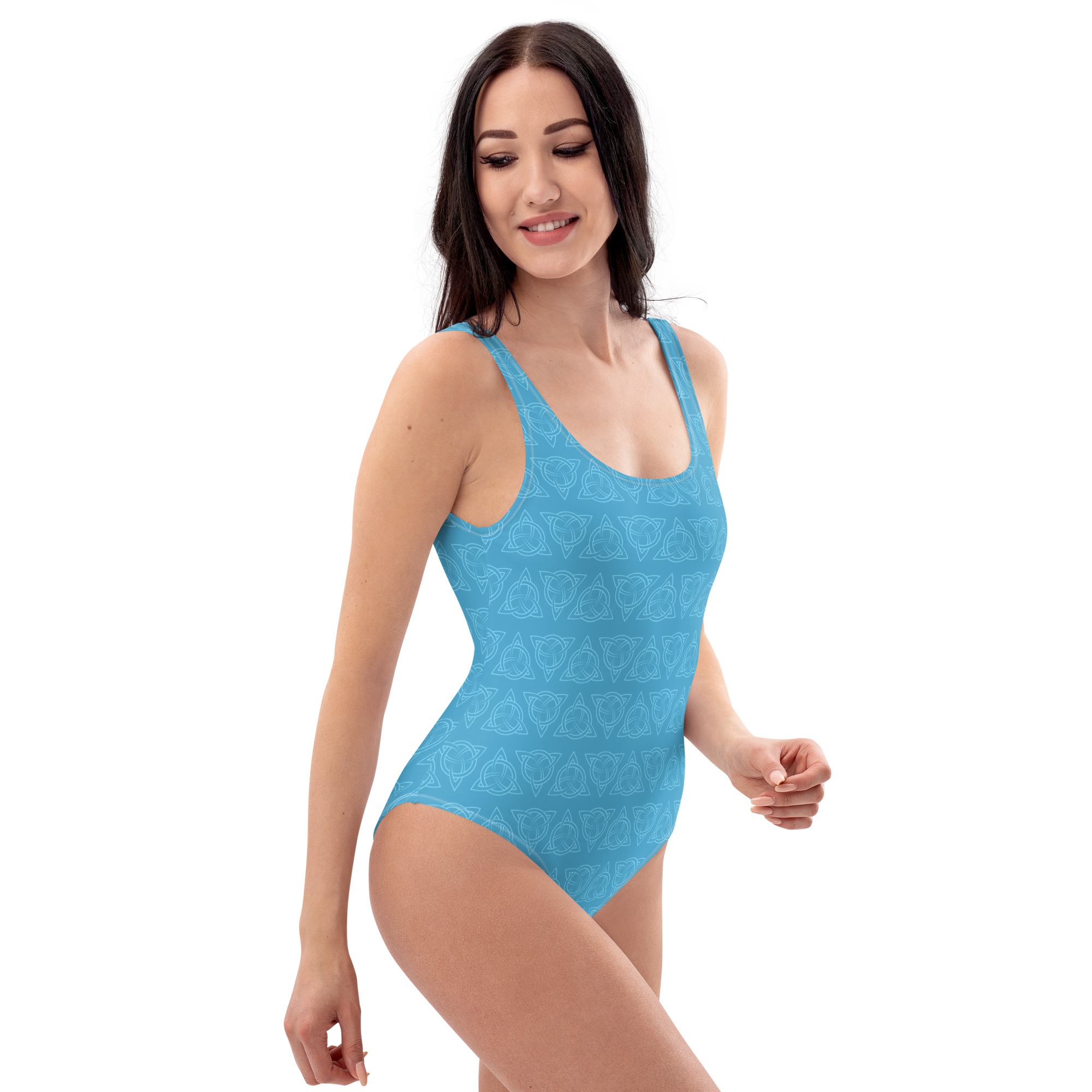 Blue Celtic Triquetra One-Piece Swimsuit
