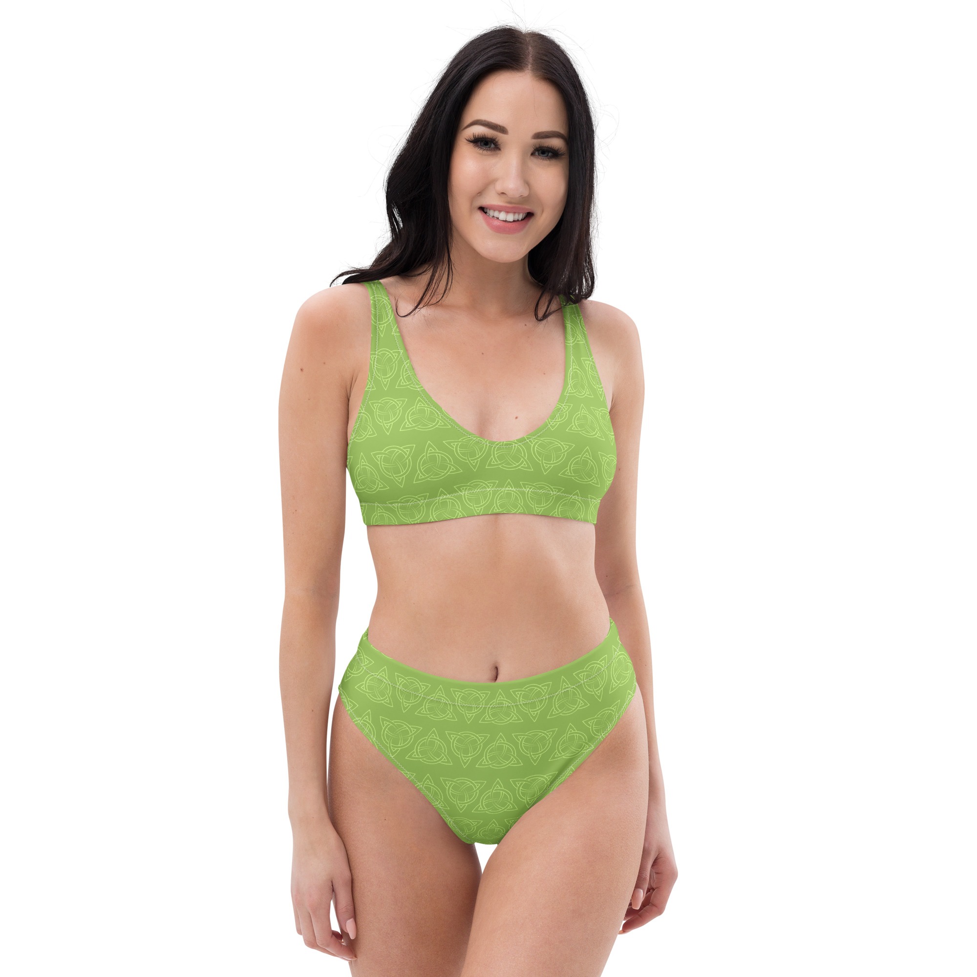 Green Celtic Triquetra High-Waist Bikini
