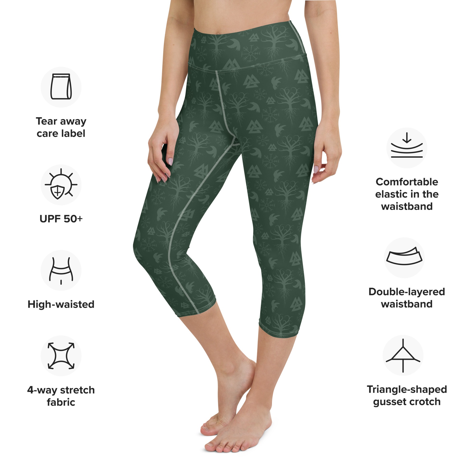 Green Norse Symbols Yoga Capri Leggings