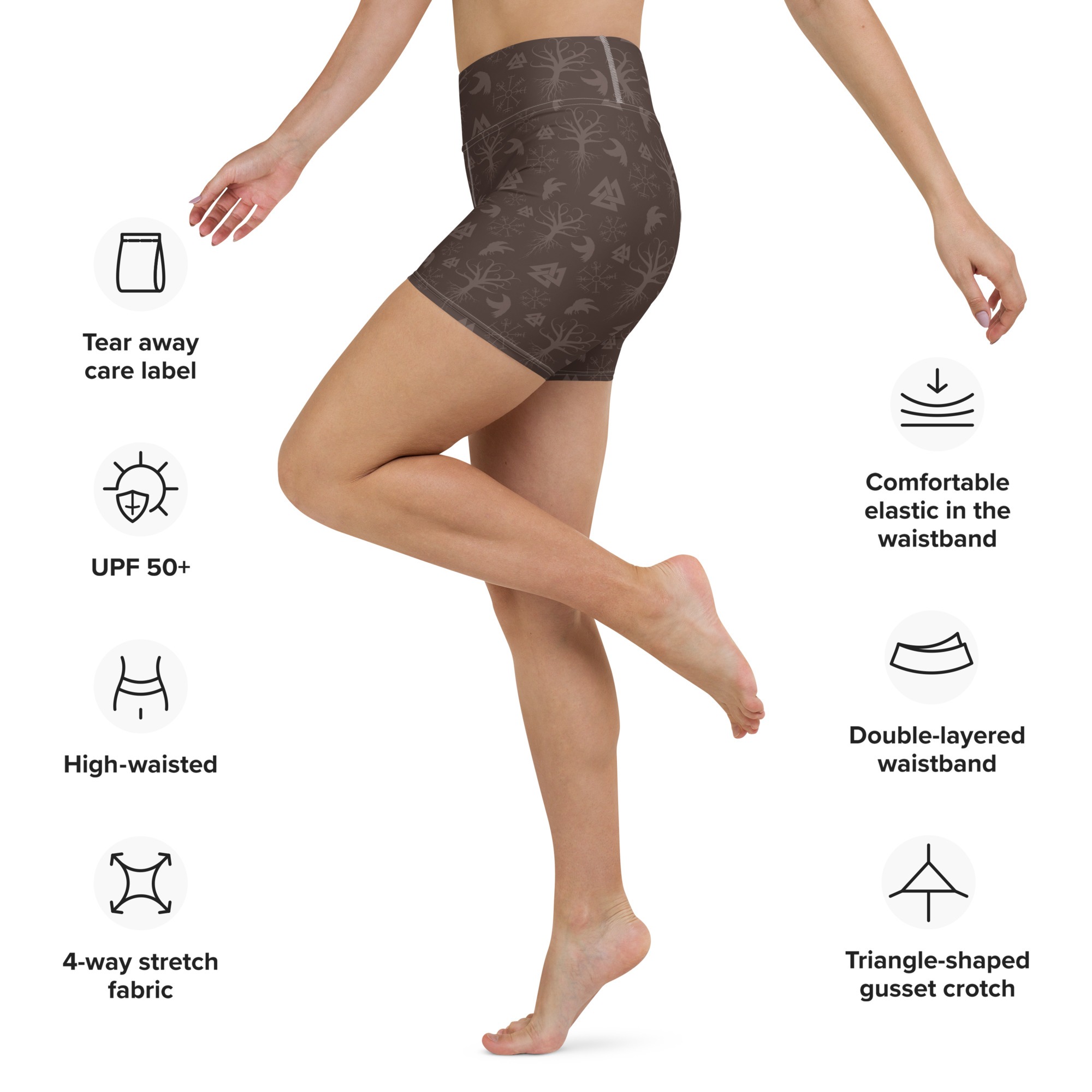 Brown Norse Symbols Yoga Shorts