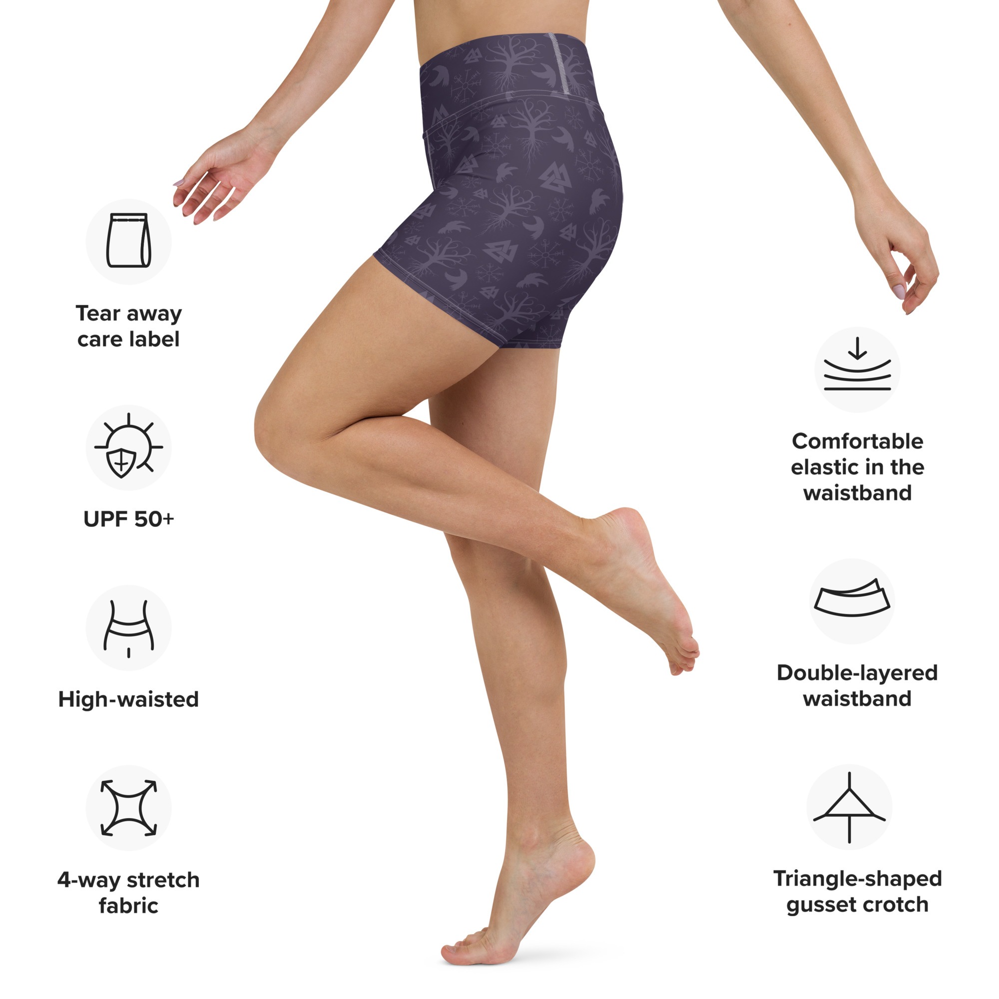 Purple Norse Symbols Yoga Shorts