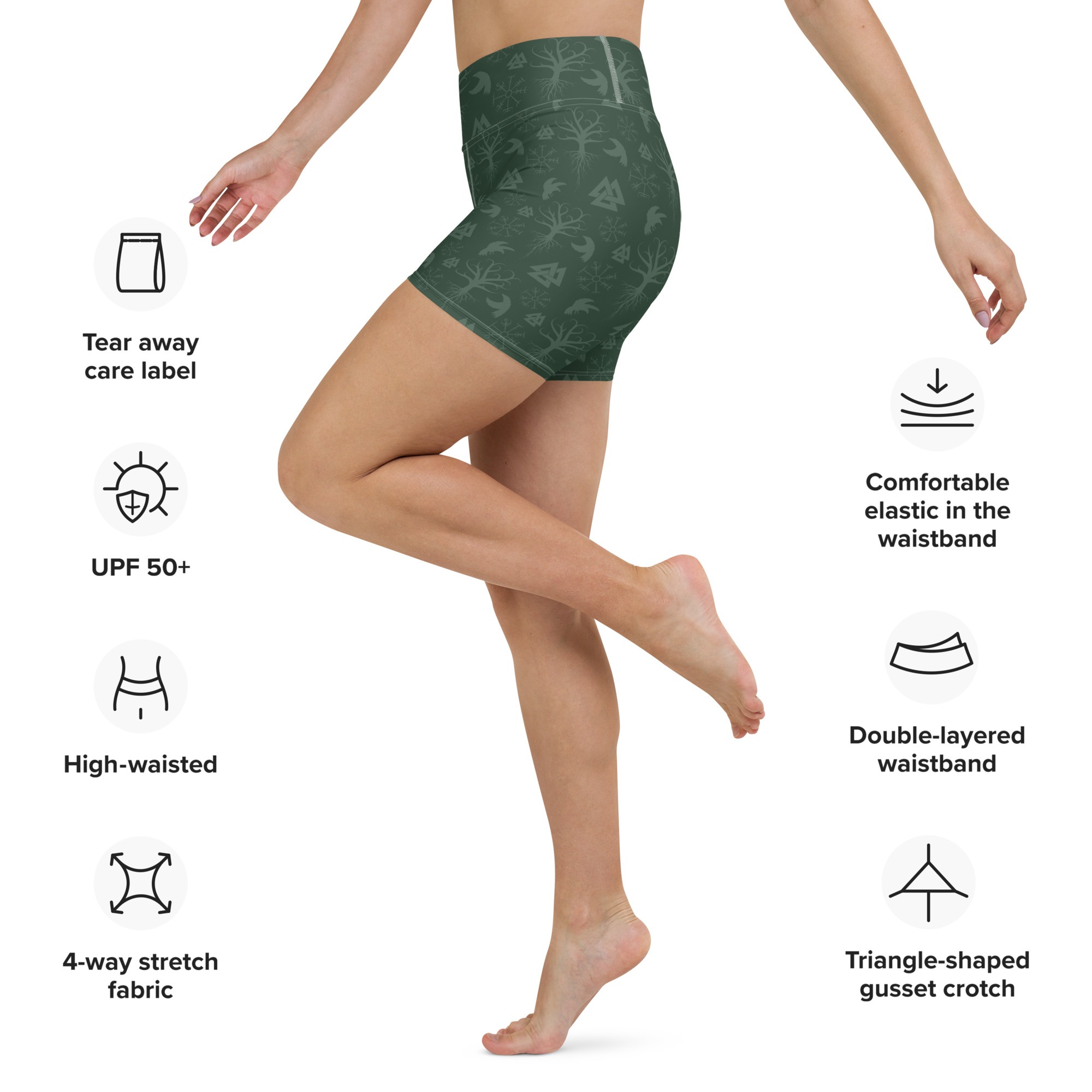 Green Norse Symbols Yoga Shorts